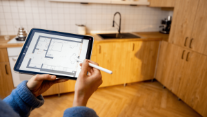 plan de cuisine sur mesure sur une tablette